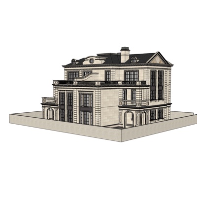 法式独栋别墅免费su模型(1)
