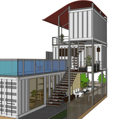 工业风集装箱别墅免费su模型(1)