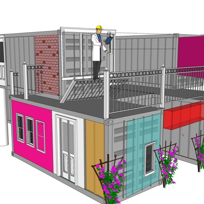 工业风集装箱别墅免费su模型(1)