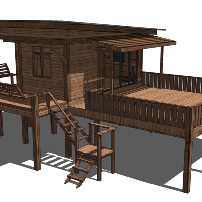 现代木屋吊脚楼免费su模型(1)