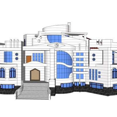 现代独栋别墅外观免费su模型(1)