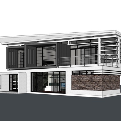 现代别墅外观免费su模型(1)