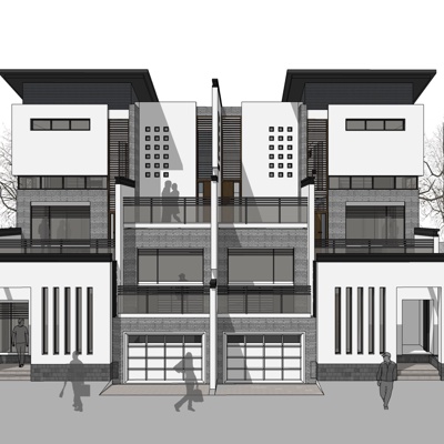 现代别墅外观免费su模型(1)