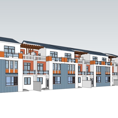 新中式连排别墅免费su模型(1)