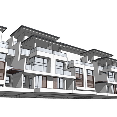 新中式连排别墅免费su模型(1)