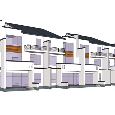 新中式连排别墅免费su模型(1)