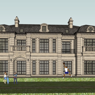新古典别墅外观免费su模型(1)