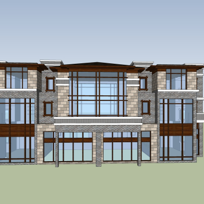 新中式别墅外观免费su模型(1)