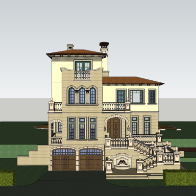 新古典别墅外观免费su模型(1)