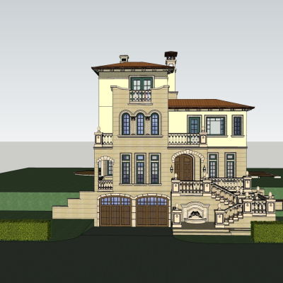新古典别墅外观免费su模型(1)