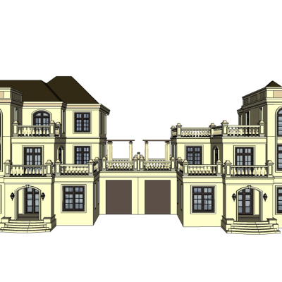 法式别墅外观免费su模型(1)