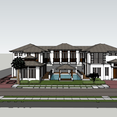 日式别墅外观免费su模型(1)