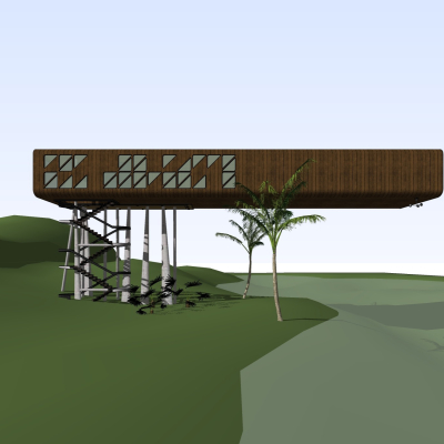 现代悬挑式独栋别墅免费su模型(1)