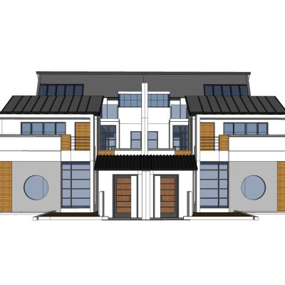 新中式连排别墅免费su模型(1)
