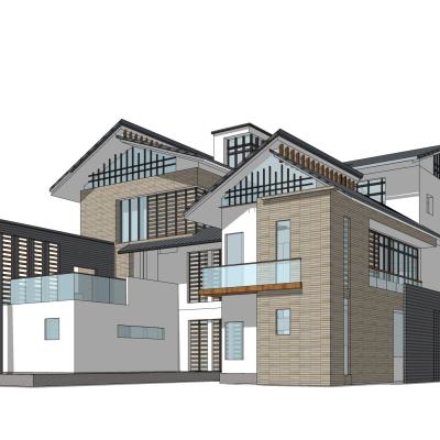 新中式独栋别墅免费su模型(1)