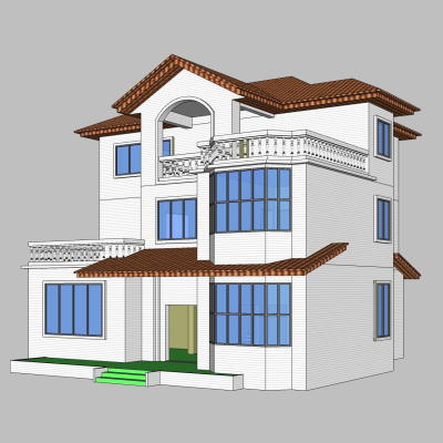 欧式别墅外观免费su模型(1)