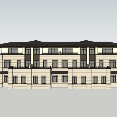 新中式别墅外观免费su模型(1)