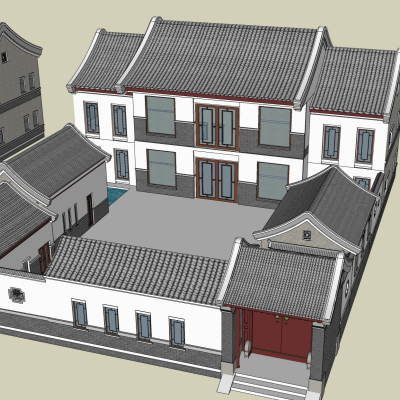 新中式四合院免费su模型(1)