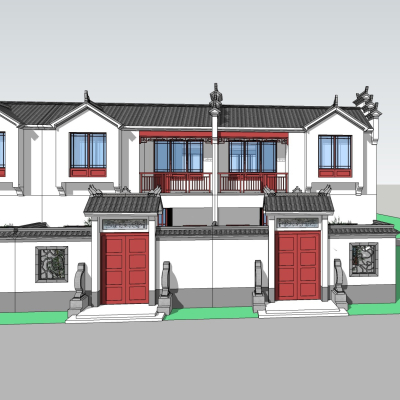 中式连排别墅免费su模型(1)