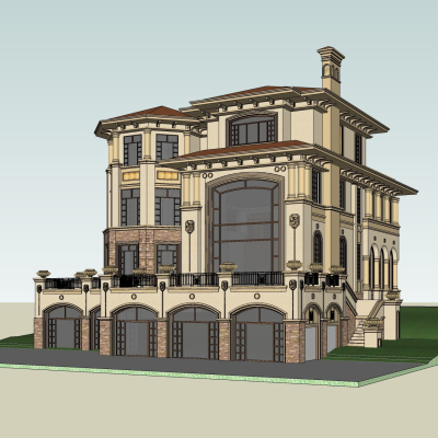 法式别墅外观免费su模型(1)