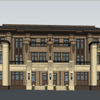 新中式连排别墅免费su模型(1)