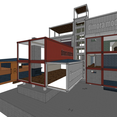 工业风集装箱住宅免费su模型(1)