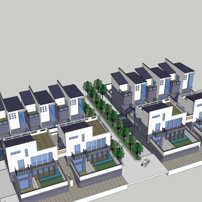 现代连排别墅免费su模型(1)