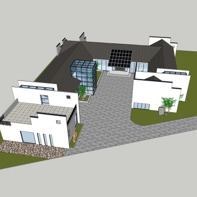 新中式别墅外观免费su模型(1)