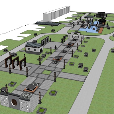 新中式公园景观免费su模型(1)