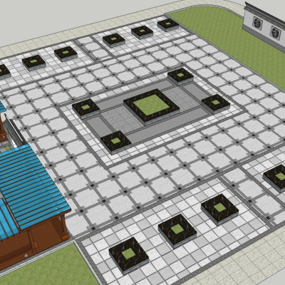 中式广场景观免费su模型(1)