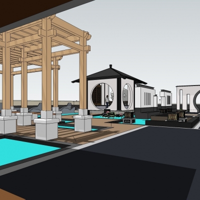 新中式园林景观免费su模型(1)