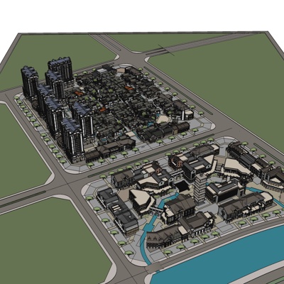 新中式小区规划免费su模型(1)