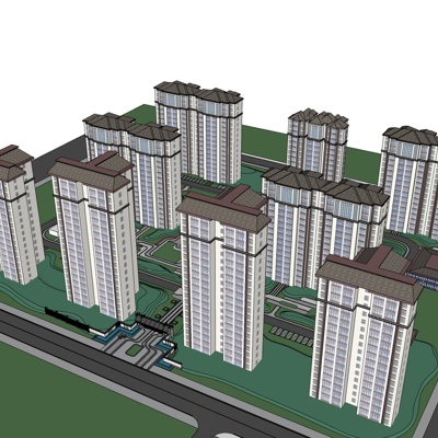 现代高层住宅规划免费su模型(1)