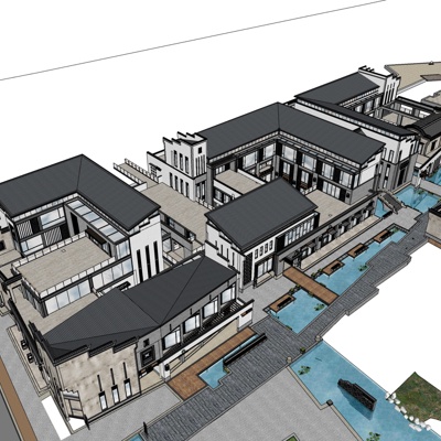 新中式房屋建筑规划免费su模型