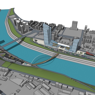 现代沿河建筑规划免费su模型(1)