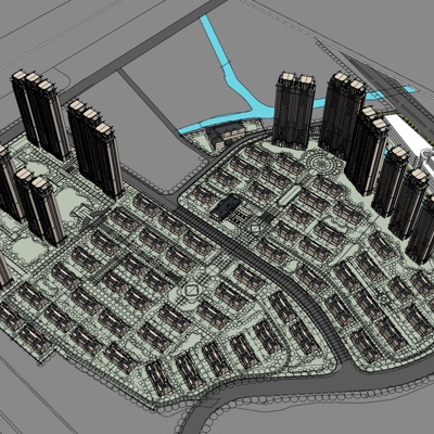 现代公寓楼规划免费su模型(1)