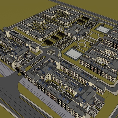 新中式小区规划免费su模型(1)
