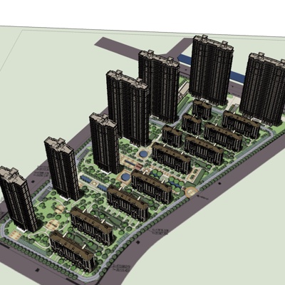 欧式高层小区规划免费su模型(1)