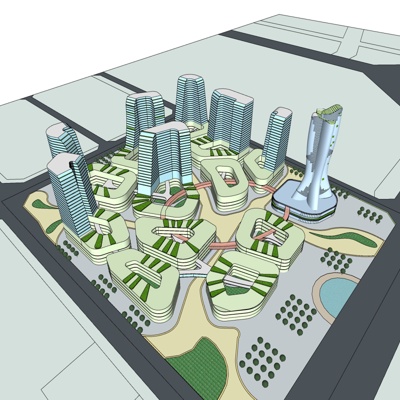 现代高层建筑规划免费su模型(1)