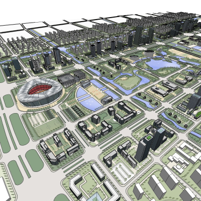 现代城市全景免费su模型(1)