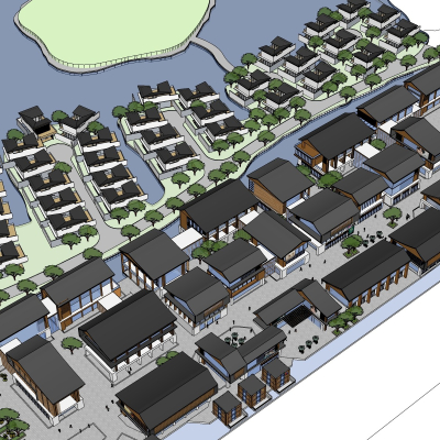 新中式小区规划免费su模型(1)