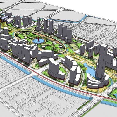 现代城市全景免费su模型(1)