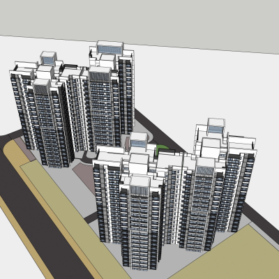 现代高层住宅鸟瞰规划免费su模型(1)