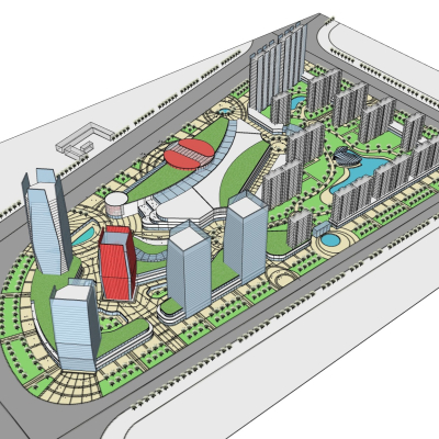 现代城市全景免费su模型(1)