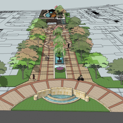 现代公园景观鸟瞰规划3d模型(1)