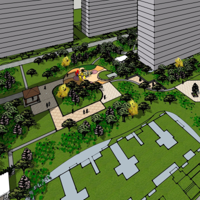 现代公园景观鸟瞰规划3d模型(1)