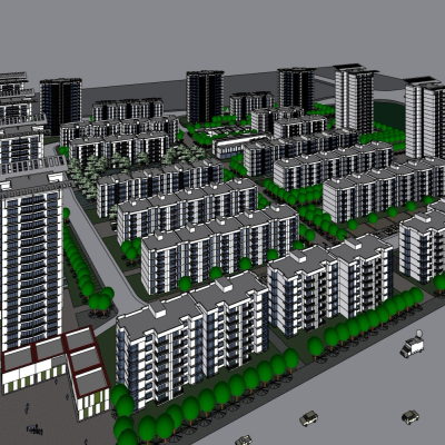 现代高层住宅鸟瞰规划免费su模型(1)