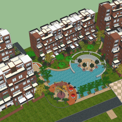 现代高层住宅鸟瞰规划免费su模型(1)