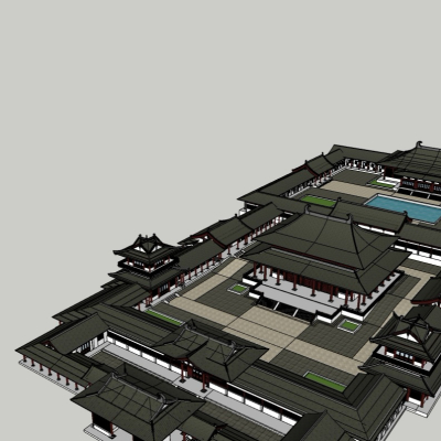 中式寺庙鸟瞰规划免费su模型(1)