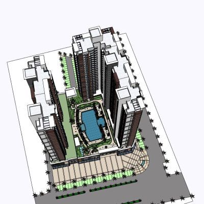 现代高层住宅鸟瞰规划免费su模型(1)